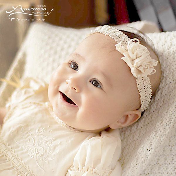 オーガニックコットン ベビーミニバラのヘアバンド ナチュラル