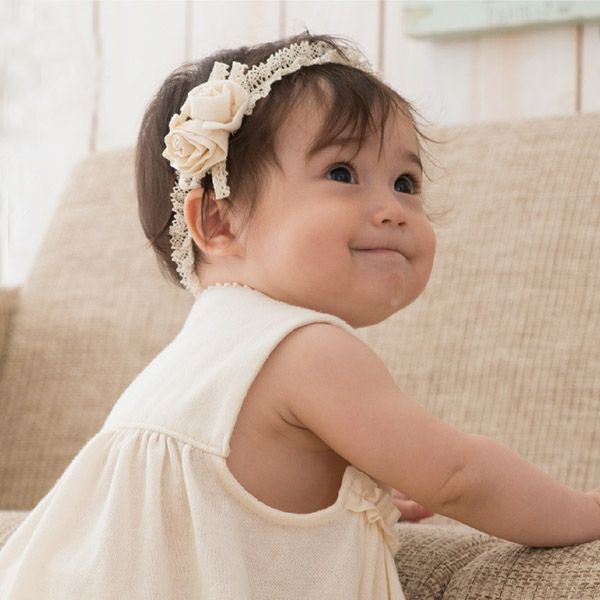 オーガニックコットン ベビーミニバラのヘアバンド ナチュラル