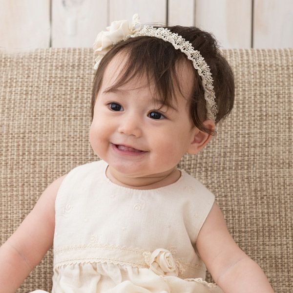 オーガニックコットン ベビーミニバラのヘアバンド ナチュラル