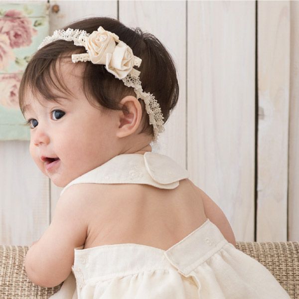 オーガニックコットン ベビーミニバラのヘアバンド ナチュラル