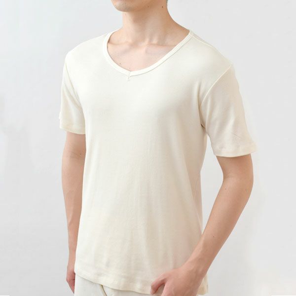 オーガニックコットン メンズ フライスVネックＴシャツ