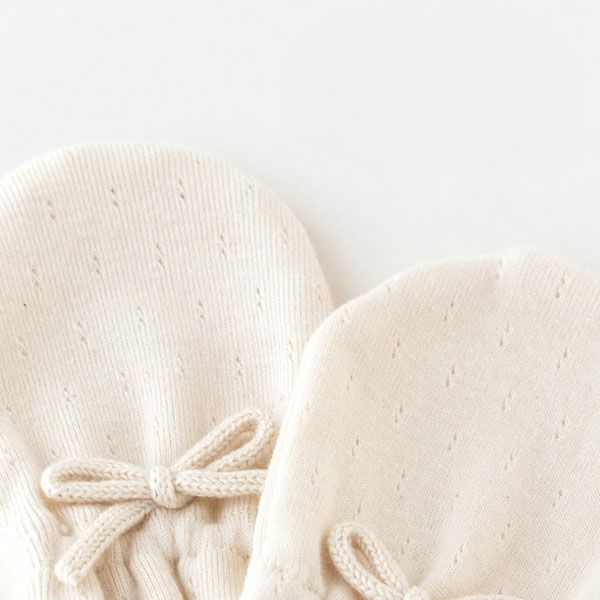 オーガニックコットン ベビー アイレット柄フライスミトン ナチュラル