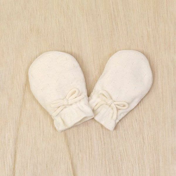 オーガニックコットン ベビー アイレット柄フライスミトン ナチュラル