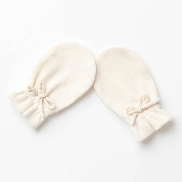 オーガニックコットン ベビー アイレット柄フライスミトン ナチュラル