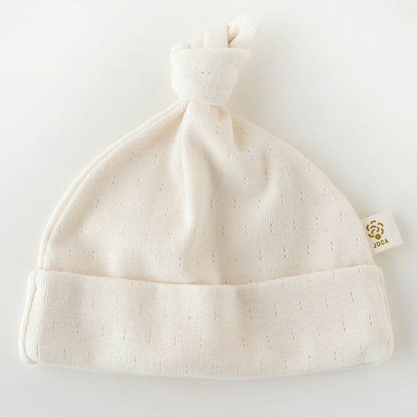 オーガニックコットン ベビー アイレット柄フライス結び帽 ナチュラル