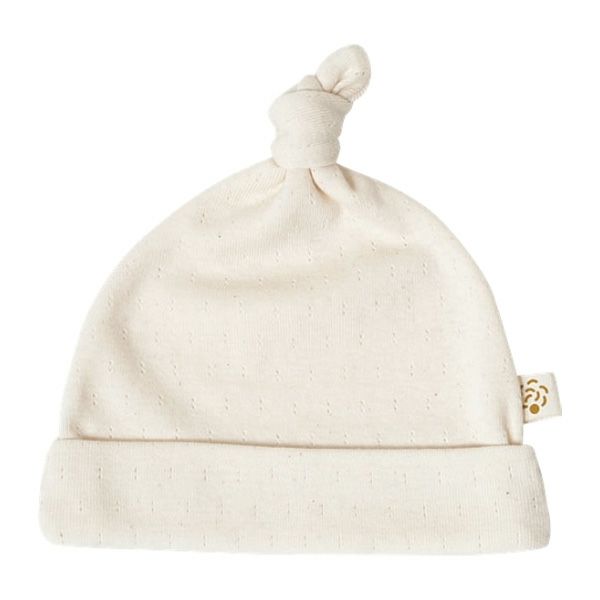 オーガニックコットン ベビー アイレット柄フライス結び帽 ナチュラル
