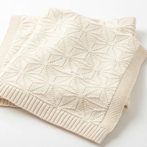 オーガニックコットン ベビー 麻の葉柄ニットアフガン ナチュラル 85×85