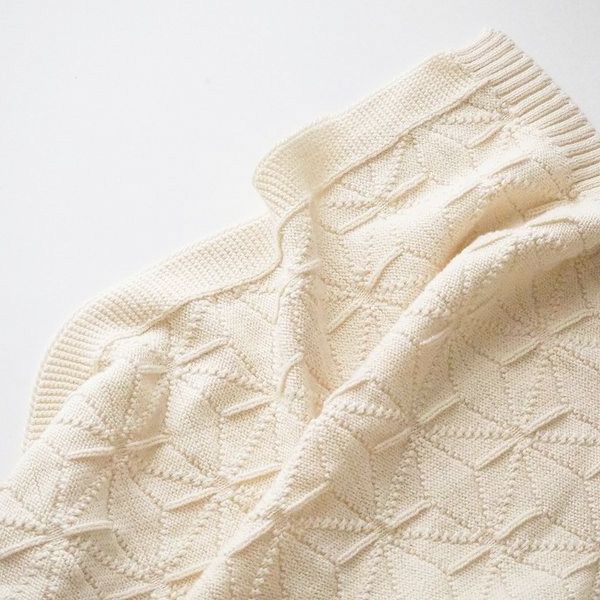 オーガニックコットン ベビー 麻の葉柄ニットアフガン ナチュラル 85×85