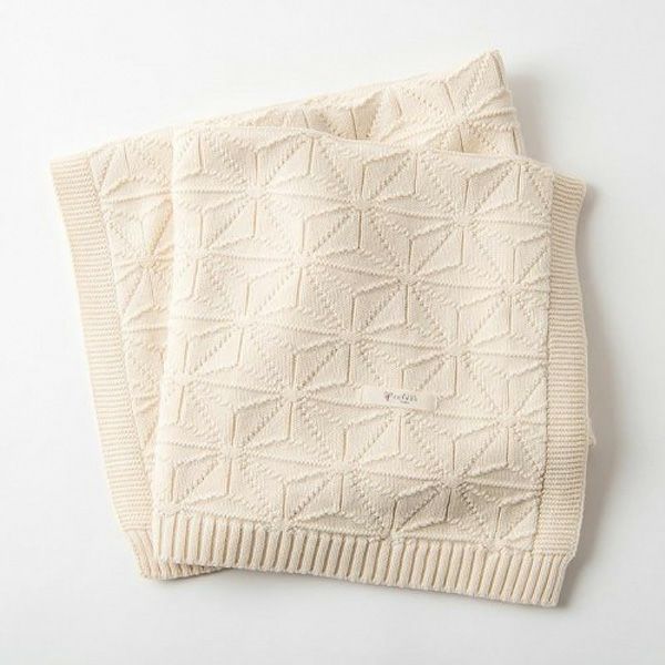 オーガニックコットン ベビー 麻の葉柄ニットアフガン ナチュラル 85×85