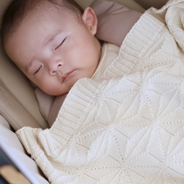 オーガニックコットン ベビー 麻の葉柄ニットアフガン ナチュラル 85×85