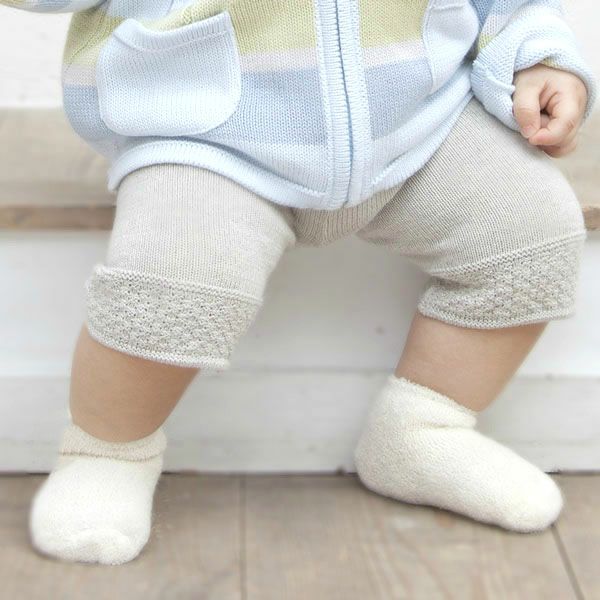 オーガニックコットン ベビー リボン付き パイル編みくつした ナチュラル 10-12
