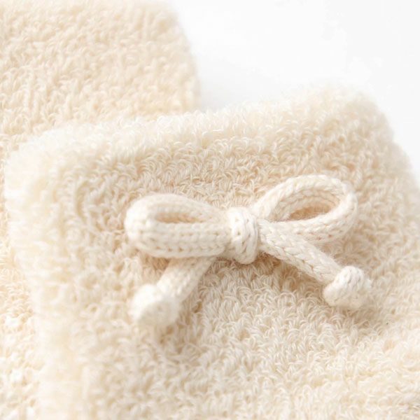 オーガニックコットン ベビー リボン付き パイル編みくつした ナチュラル 10-12