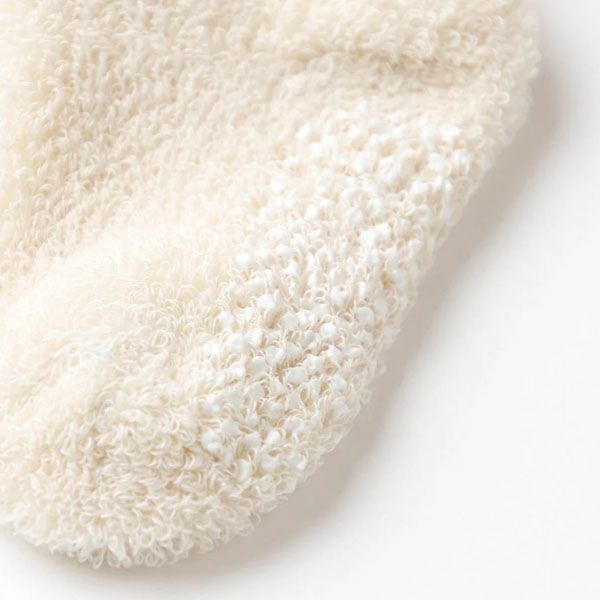 オーガニックコットン ベビー リボン付き パイル編みくつした ナチュラル 10-12