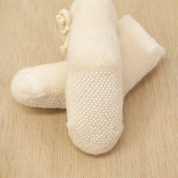 オーガニックコットン ベビー リボン付き パイル編みくつした ナチュラル 10-12