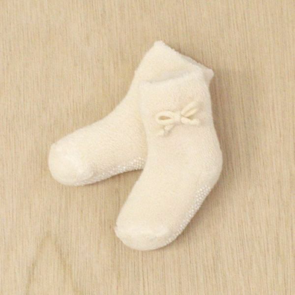 オーガニックコットン ベビー リボン付き パイル編みくつした ナチュラル 10-12