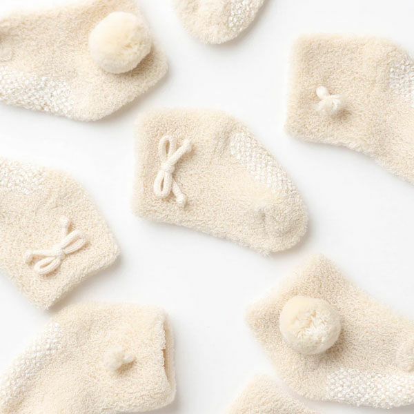 オーガニックコットン ベビー リボン付き パイル編みくつした ナチュラル 10-12