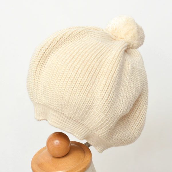オーガニックコットン ベビー ポンポン付きベレー帽 ナチュラル