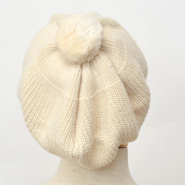 オーガニックコットン ベビー ポンポン付きベレー帽 ナチュラル