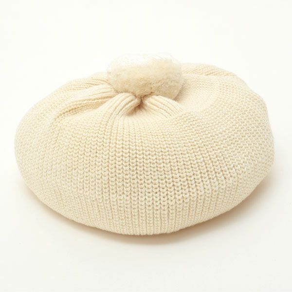 オーガニックコットン ベビー ポンポン付きベレー帽 ナチュラル