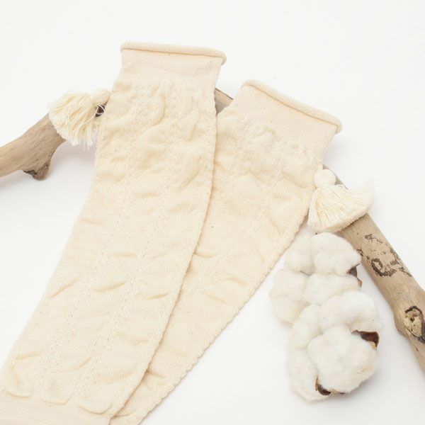 オーガニックコットン ベビー タッセル付きくしゅくしゅレッグウォーマー