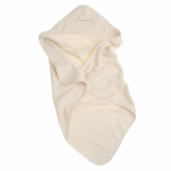 オーガニックコットン ひつじ刺繍のフード付きバスタオル きなり 75×75