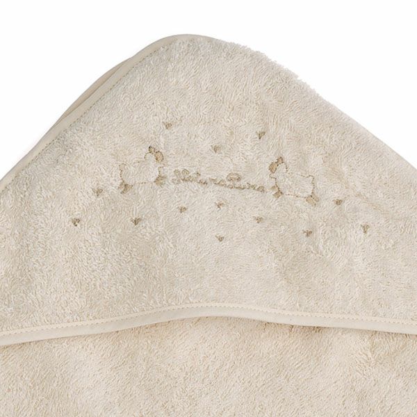 オーガニックコットン ひつじ刺繍のフード付きバスタオル きなり 75×75