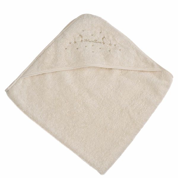 オーガニックコットン ひつじ刺繍のフード付きバスタオル きなり 75×75