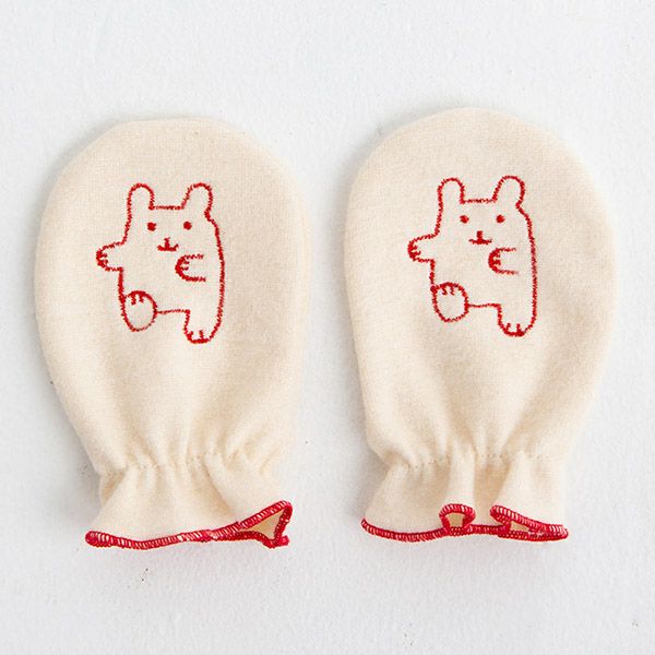 オーガニックコットン 刺しゅう入りミトン