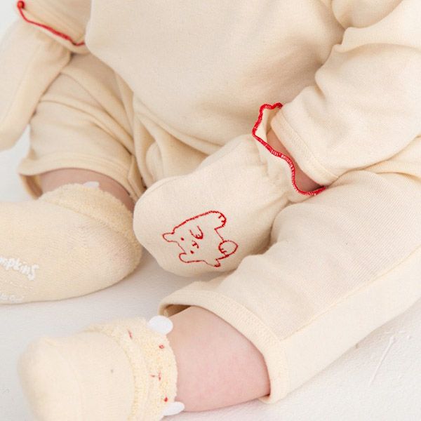 オーガニックコットン 刺しゅう入りミトン