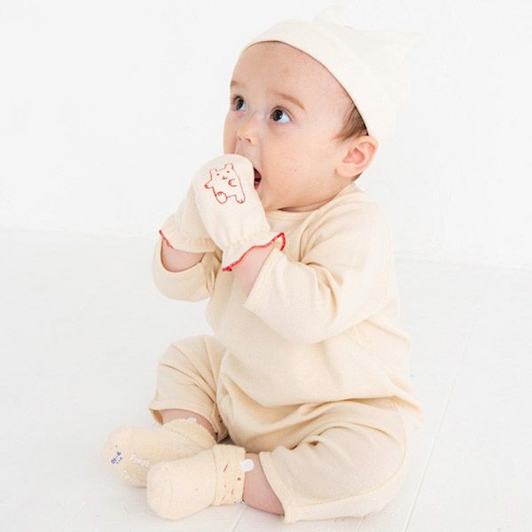 オーガニックコットン 刺しゅう入りミトン