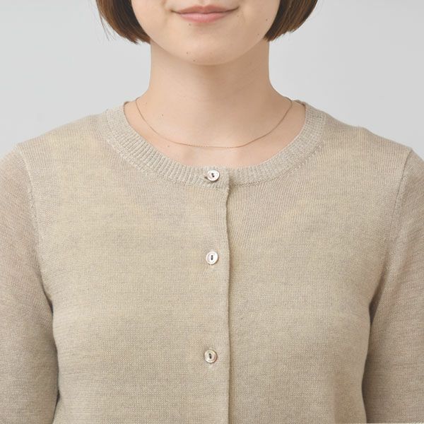 オーガニックコットン＆リネン7分袖カーディガン グレー M