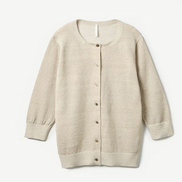 オーガニックコットン＆リネン7分袖カーディガン グレー M