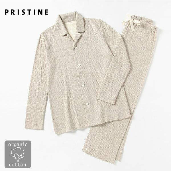 オーガニックコットン＆ヤク ボーダーエアニットパジャマ ナチュラルグレー M
