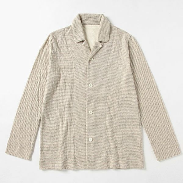 オーガニックコットン＆ヤク ボーダーエアニットパジャマ ナチュラルグレー M