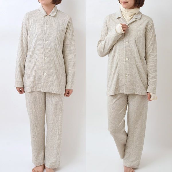 PRISTINE: ゆったりベスト、ルームウェア、100%オーガニックコットン オーガニックコットン＆ヤク ボーダーエアニットパジャマ