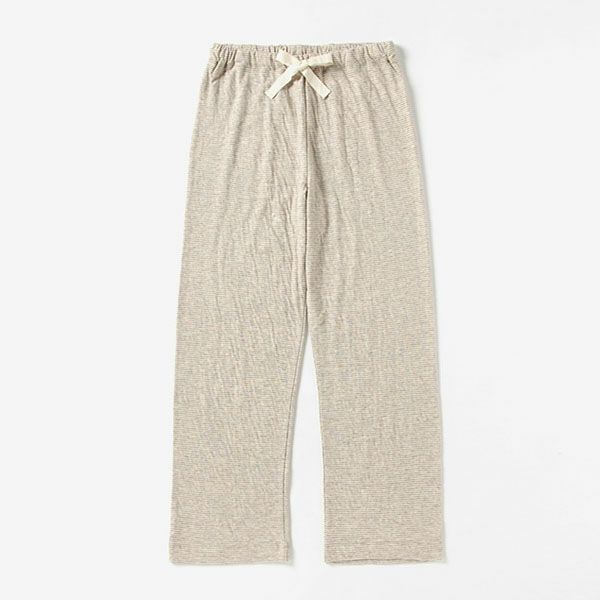 オーガニックコットン＆ヤク ボーダーエアニットパジャマ ナチュラルグレー M