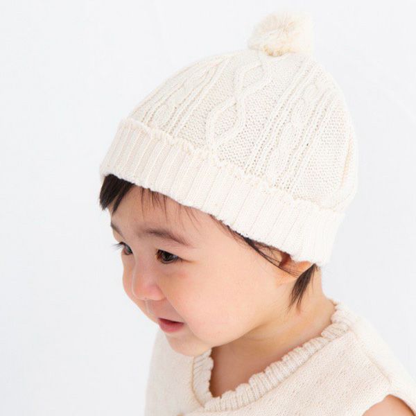 オーガニックコットン ベビー 縄編みニットキャップ