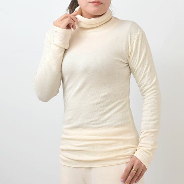 オーガニックコットン 薄手接結タートルネックカットソー（長袖）