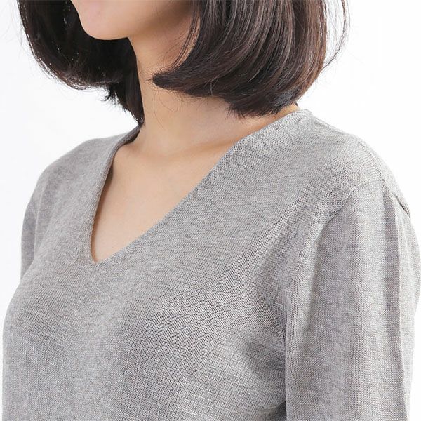 オーガニックコットン ＆ ヤクホールガーメントVネックセーター モクグレー M