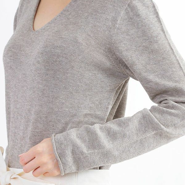 オーガニックコットン ＆ ヤクホールガーメントVネックセーター モクグレー M