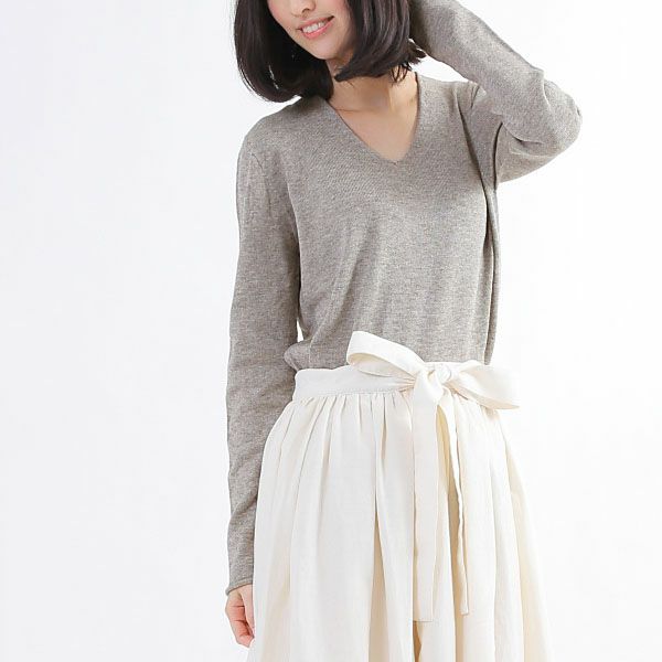 オーガニックコットン ＆ ヤクホールガーメントVネックセーター モクグレー M
