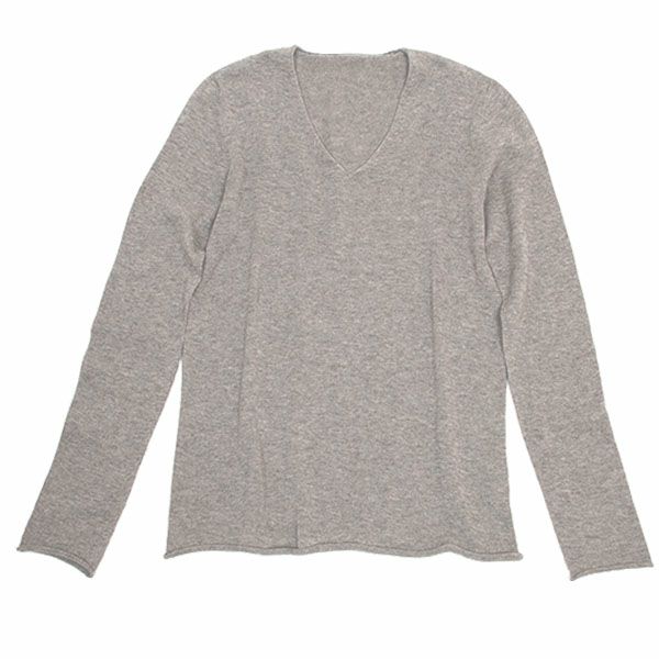 オーガニックコットン ＆ ヤクホールガーメントVネックセーター モクグレー M