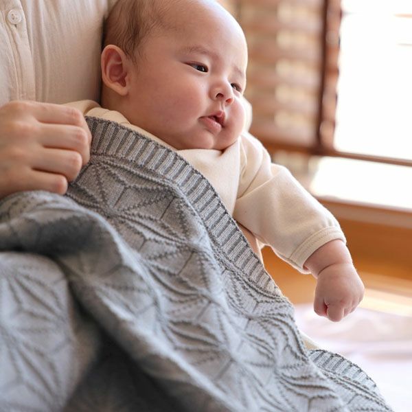 オーガニックコットン 洛陽染麻の葉柄ニットアフガン