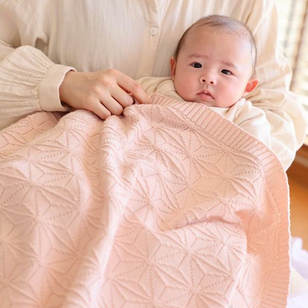 オーガニックコットン 洛陽染麻の葉柄ニットアフガン