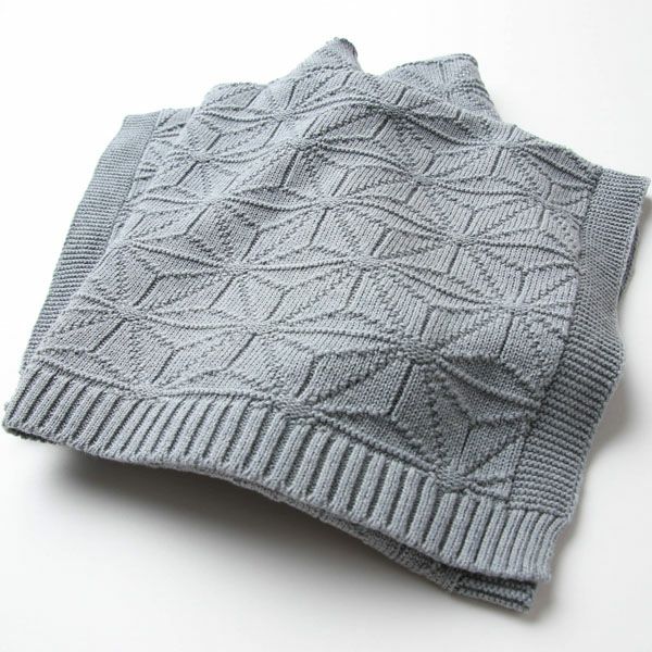 オーガニックコットン 洛陽染麻の葉柄ニットアフガン
