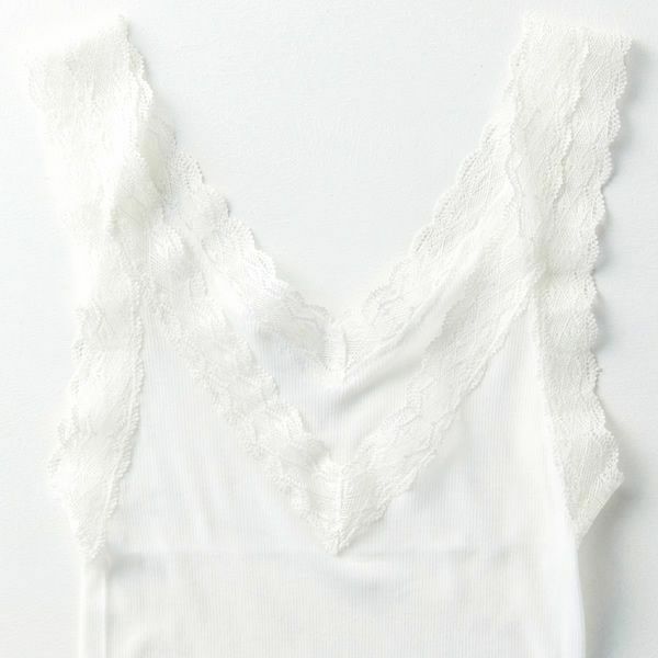 オーガニックコットン シルクレーステレコタンクトップ ホワイト M