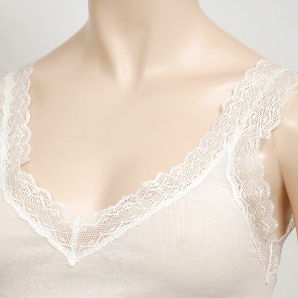 オーガニックコットン シルクレーステレコタンクトップ ホワイト M