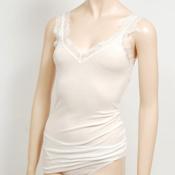 オーガニックコットン シルクレーステレコタンクトップ ホワイト M