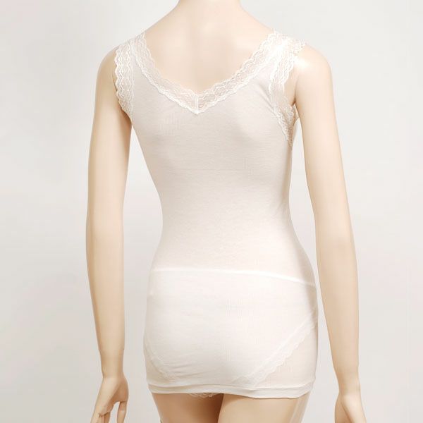 オーガニックコットン シルクレーステレコタンクトップ ホワイト M