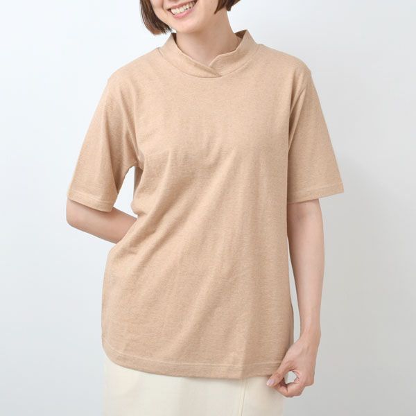 オーガニックコットン ゆったりハイネックプルオーバー（五分袖）